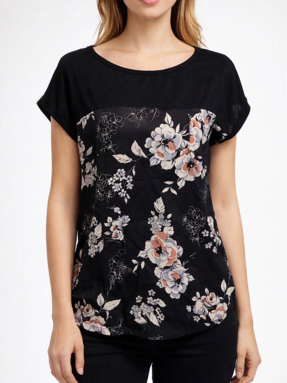 Rewind Women's Black Floral Top in Size Large